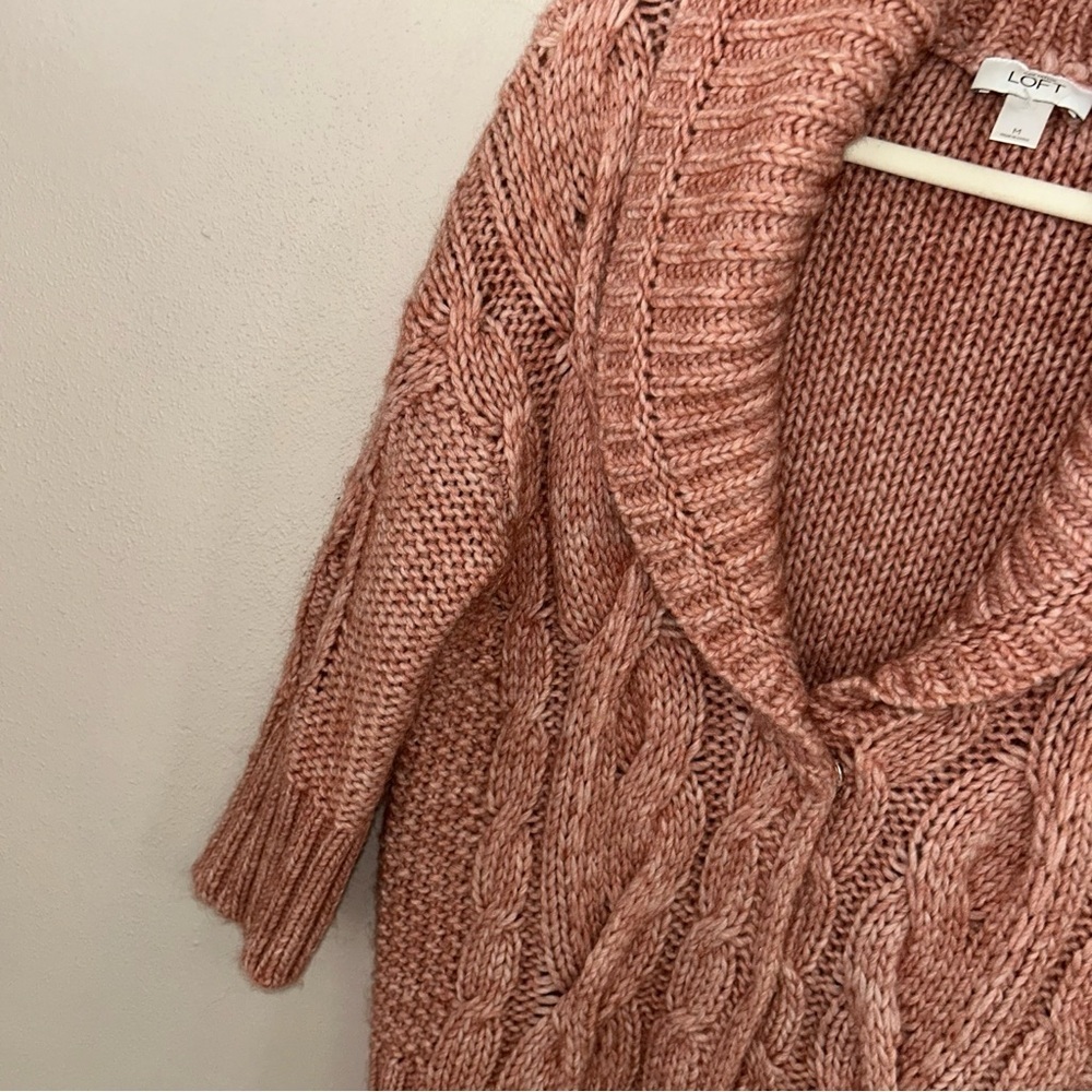 Ann Taylor dusty Rose wool blend Cable Knit Shaw collard Cardigan - Picture 3 of 4